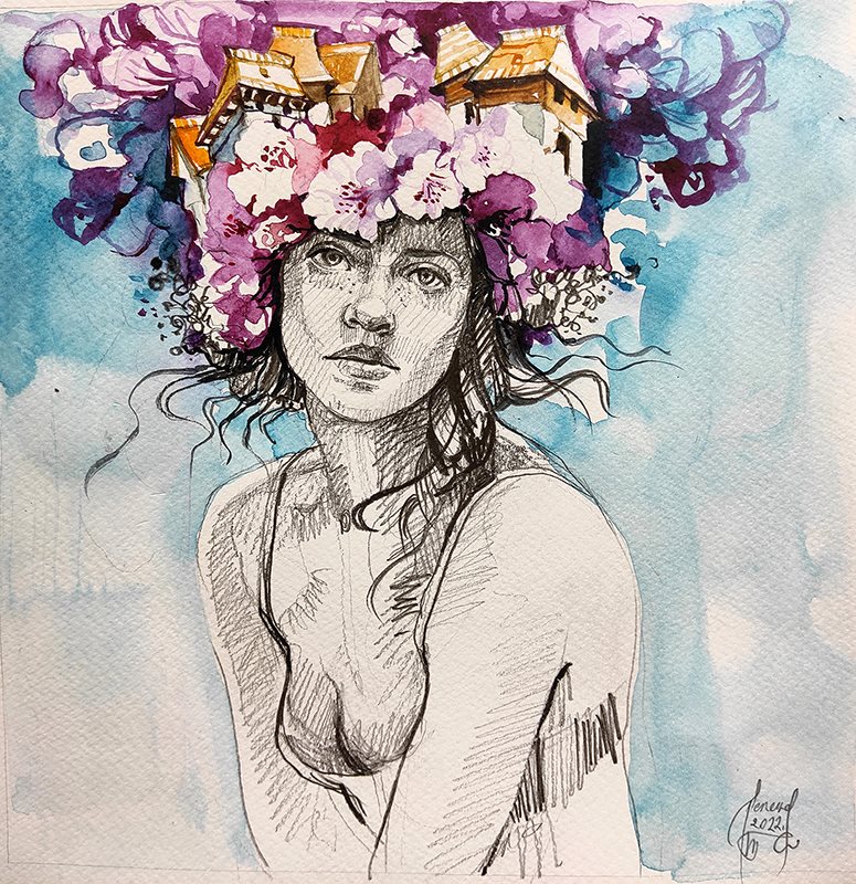 3 Jelena Tijanić Savić_Buđenje doma_POHVALA_kategorija slika_olovka_i_akvarel_24x24cm_2022.jpg