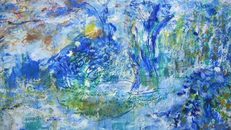 Плави канал, комбинована техника на старом платну, 38x78 цм, 2023..jpg