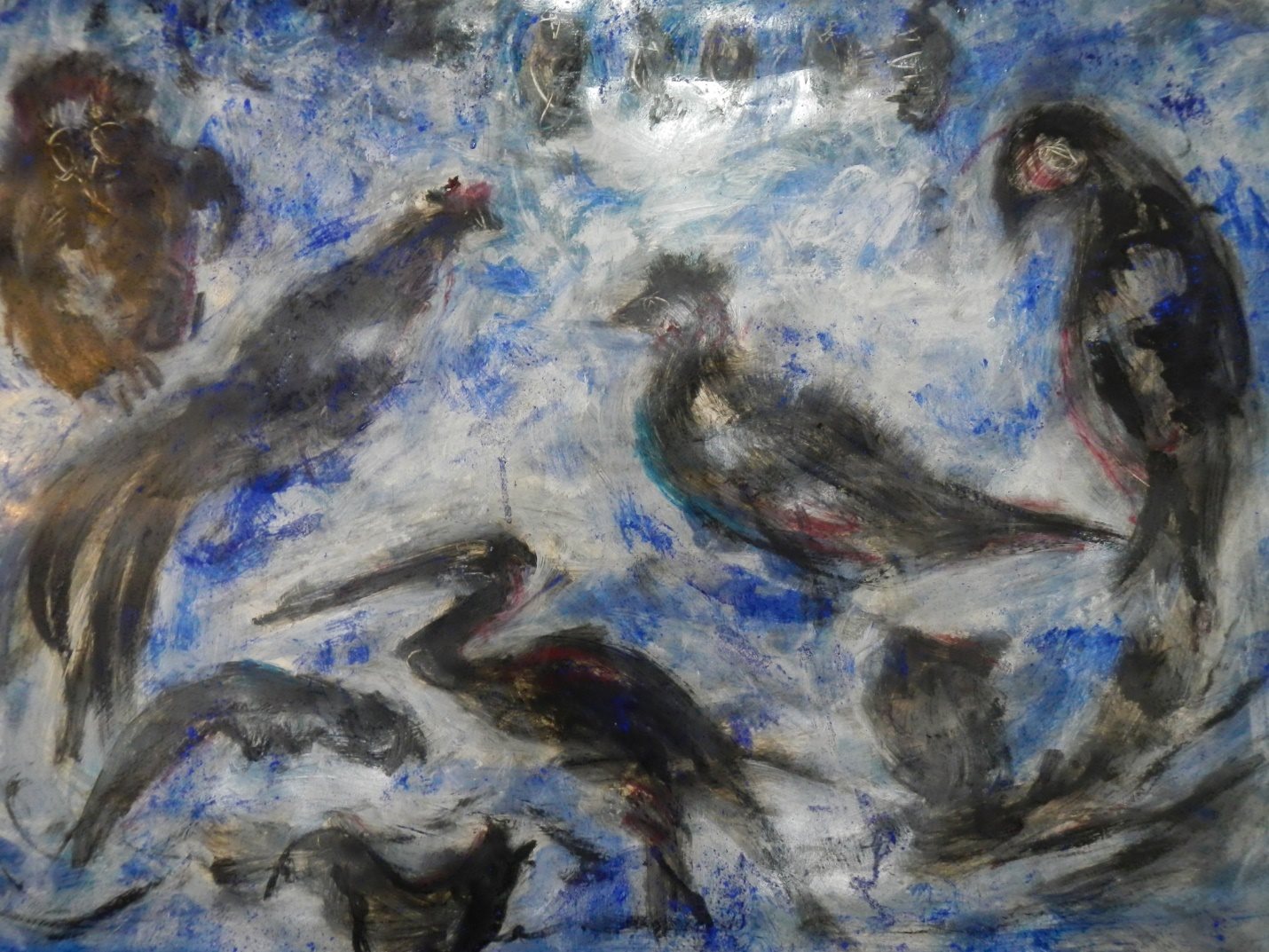 Птице, комбинована техника на папиру, 70x100 цм, 2024..jpg