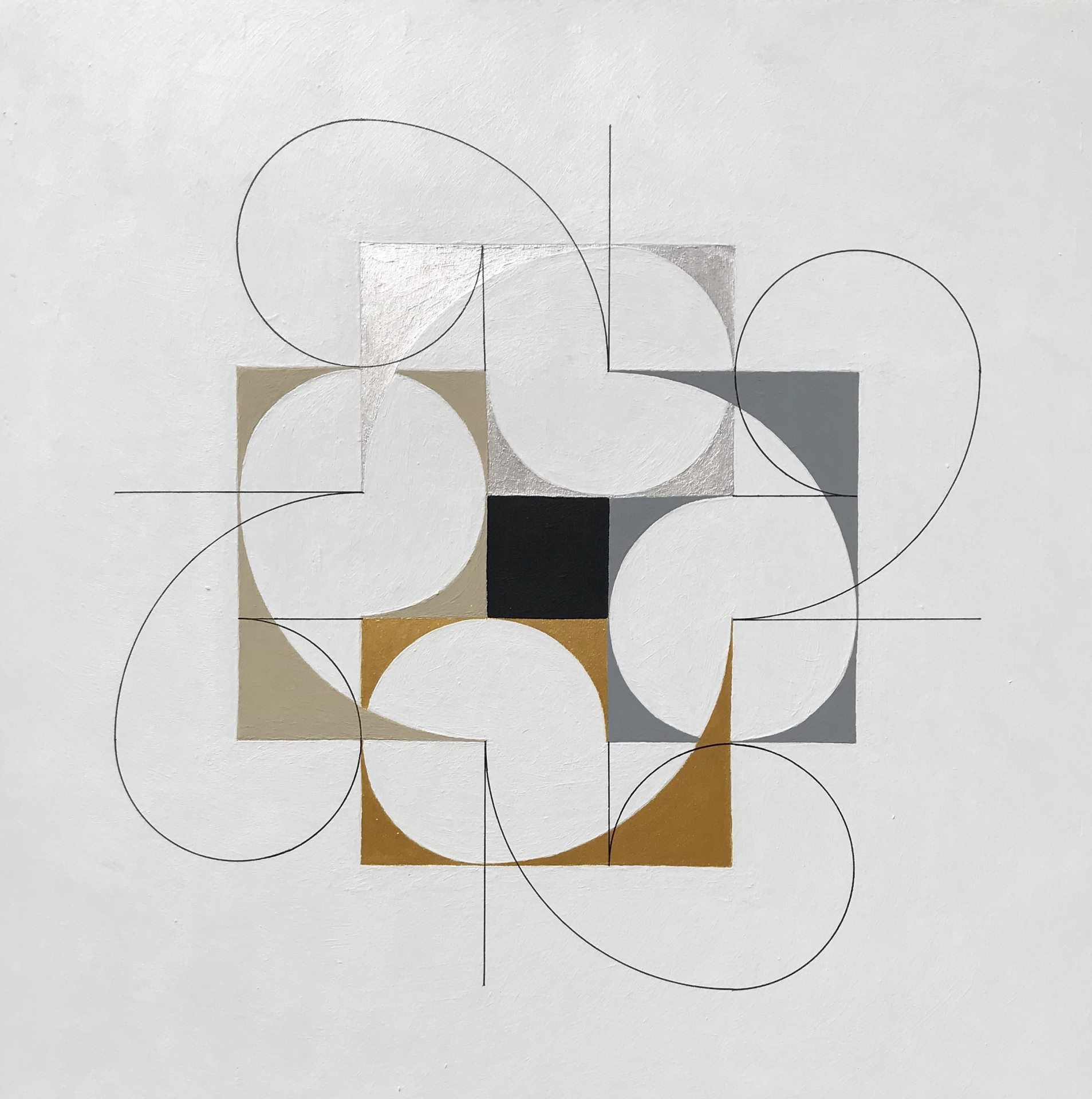 Лоренцо Бока, Композиција бр. 04, без назива, 2020, акрилик и туш на дрвеној подлози, 60х60 cm