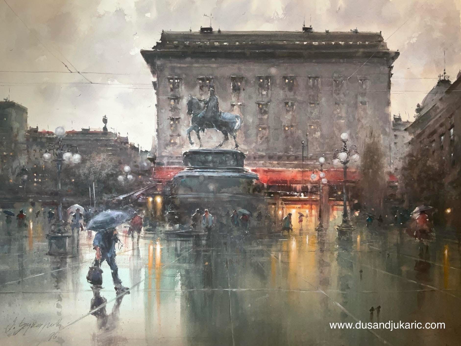 Tragovi kiše na trgu Dimenzije 96 x 127 cm Tehnika Akvarel.jpg