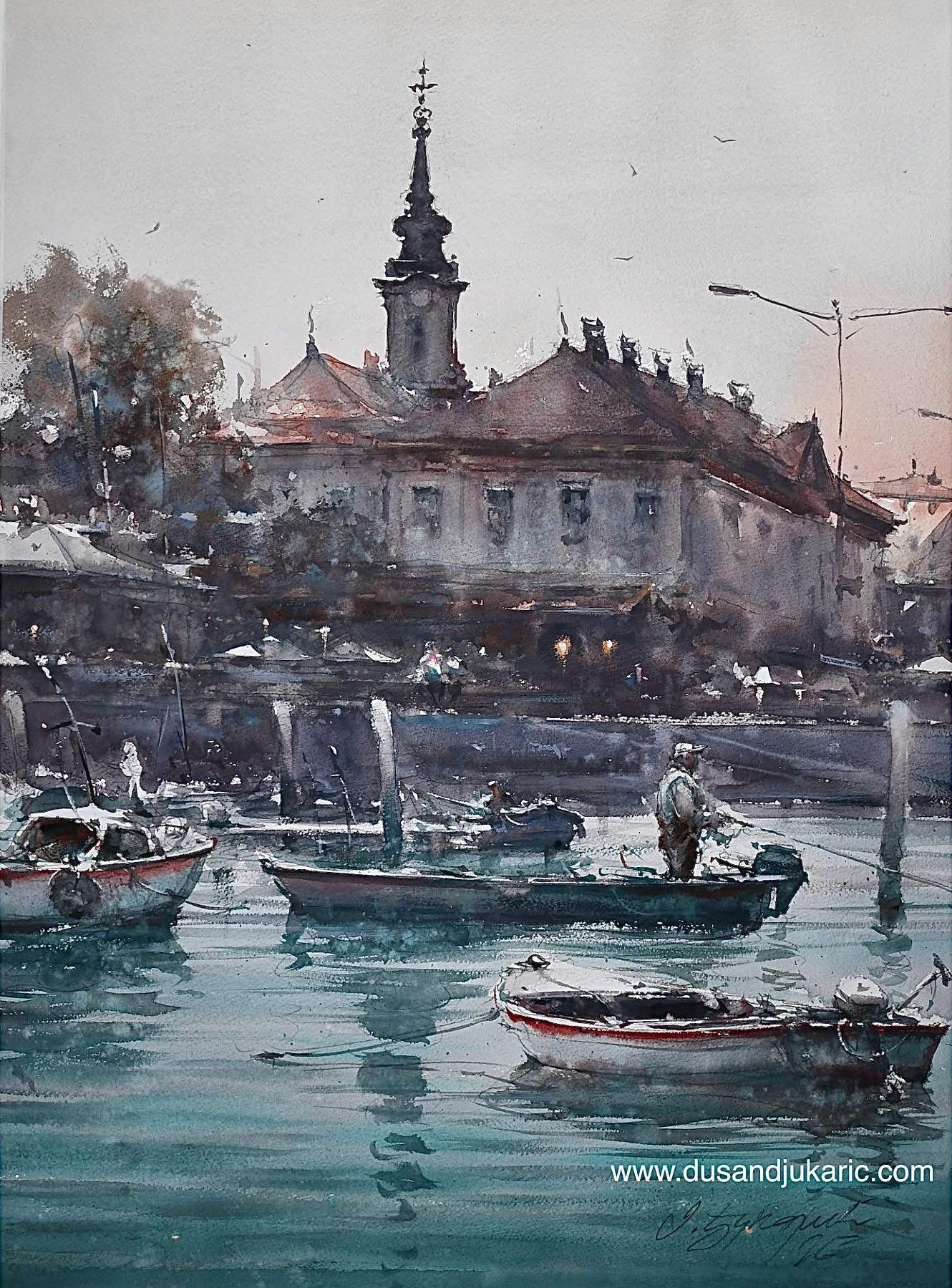 Pogled na Zemunski kej Dimenzije 54 x 74 cm Tehnika Akvarel.jpg
